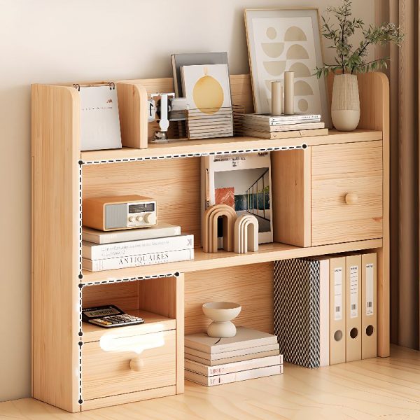 "Unfinished Color Simplistic Standard Children's Bookshelf with 2 Drawers, 2 Shelves, Vertical Orientation, Closed Back, Reclaimed Wood"
