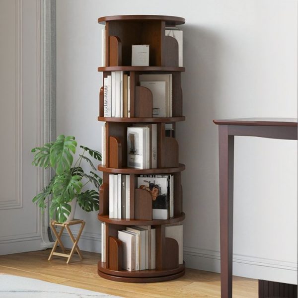 "Simplistic Rotating Standard Children's Bookshelf with 2/3/5 Timber Shelves, Vertical Orientation, Closed Back"